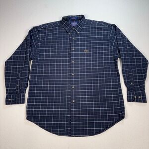 Pendleton Shirt Men's L‎ Navy Windowpane Plaid Cotton Pocket Button Down *Marks*